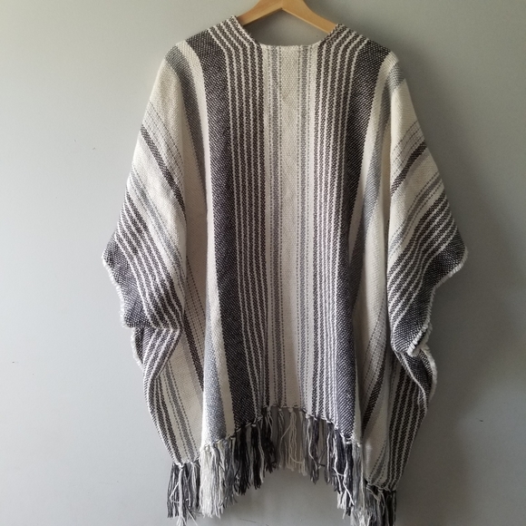 Aerie Striped Fringe Open Poncho Cover Up One Size - Picture 6 of 9